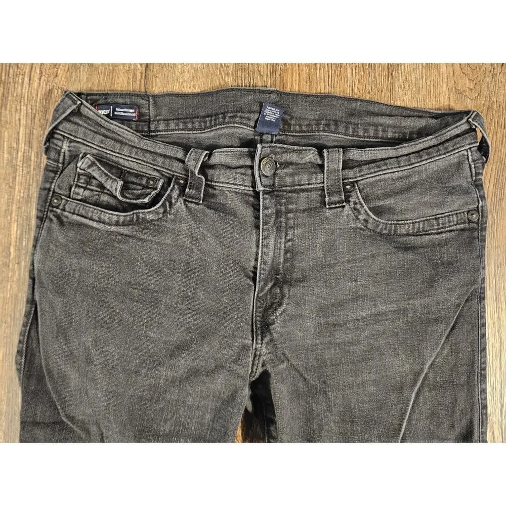True Religion Jeans Mens 38 Black Fade Ricky Relaxed Straight Pockets Stretch